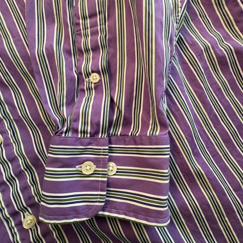 Polo Ralph Lauren Shirt Mens 17 32/33 Purple Green Striped Regent Custom Fit - Picture 4 of 9